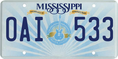 MS license plate OAI533