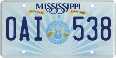MS license plate OAI538