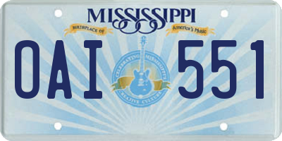 MS license plate OAI551