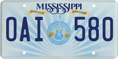 MS license plate OAI580