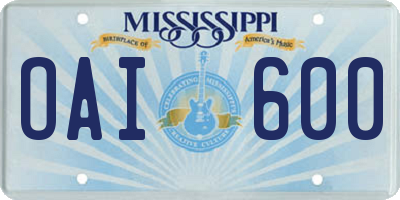 MS license plate OAI600