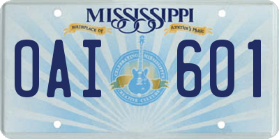 MS license plate OAI601