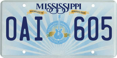 MS license plate OAI605