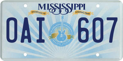 MS license plate OAI607