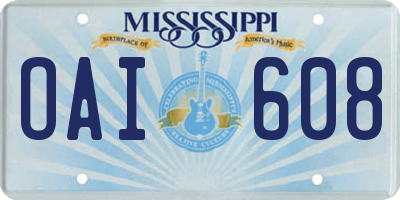 MS license plate OAI608
