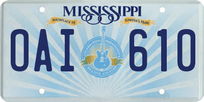 MS license plate OAI610