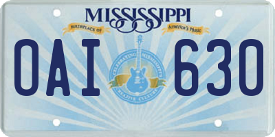 MS license plate OAI630