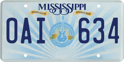 MS license plate OAI634