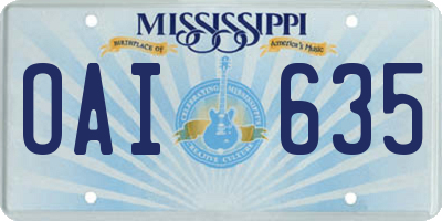 MS license plate OAI635