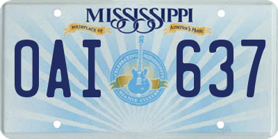 MS license plate OAI637