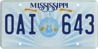MS license plate OAI643