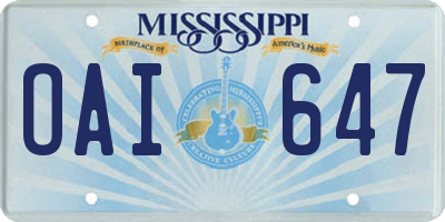 MS license plate OAI647