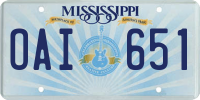 MS license plate OAI651