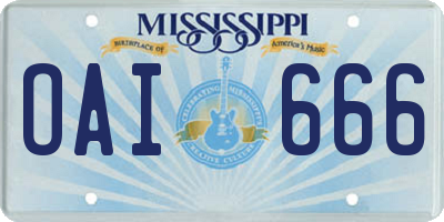 MS license plate OAI666