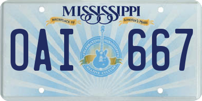 MS license plate OAI667
