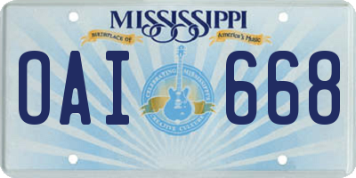 MS license plate OAI668
