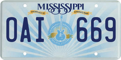 MS license plate OAI669