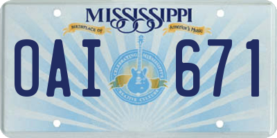 MS license plate OAI671