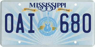 MS license plate OAI680