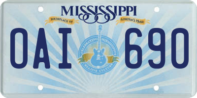 MS license plate OAI690