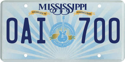 MS license plate OAI700