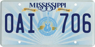 MS license plate OAI706