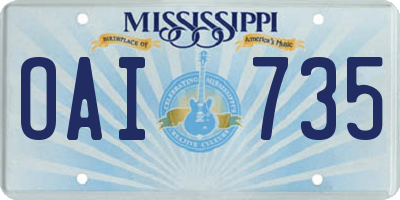 MS license plate OAI735