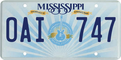 MS license plate OAI747