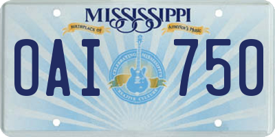 MS license plate OAI750