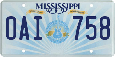 MS license plate OAI758
