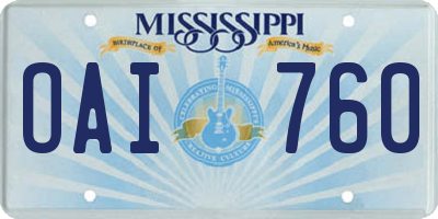 MS license plate OAI760