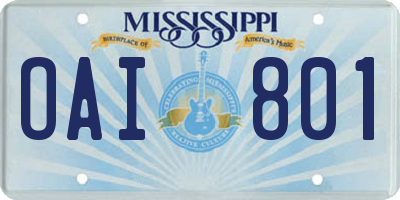 MS license plate OAI801
