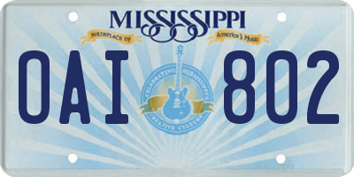 MS license plate OAI802