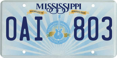 MS license plate OAI803