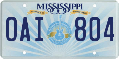 MS license plate OAI804