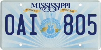 MS license plate OAI805
