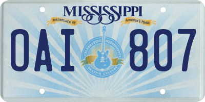 MS license plate OAI807