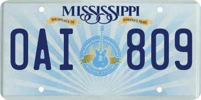 MS license plate OAI809