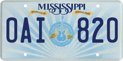 MS license plate OAI820