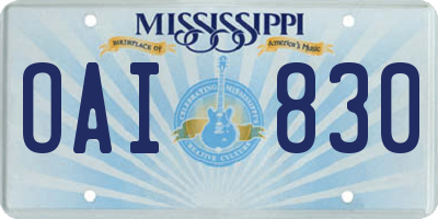 MS license plate OAI830