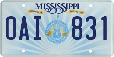 MS license plate OAI831