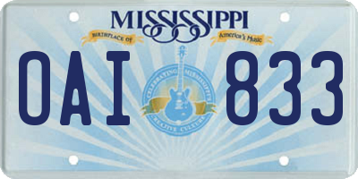 MS license plate OAI833