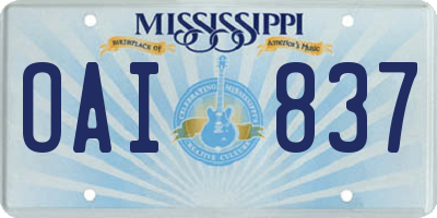 MS license plate OAI837