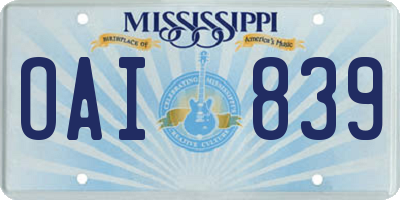 MS license plate OAI839