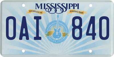 MS license plate OAI840