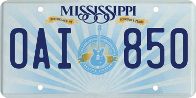 MS license plate OAI850