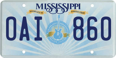 MS license plate OAI860
