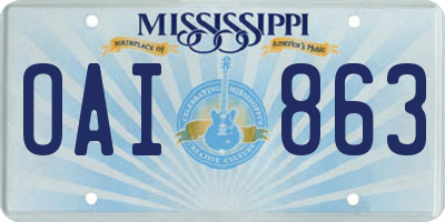 MS license plate OAI863