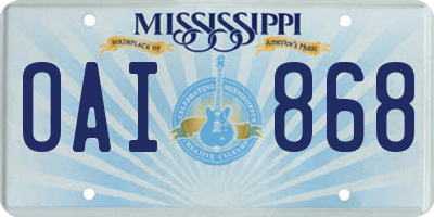 MS license plate OAI868