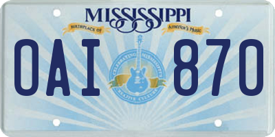 MS license plate OAI870